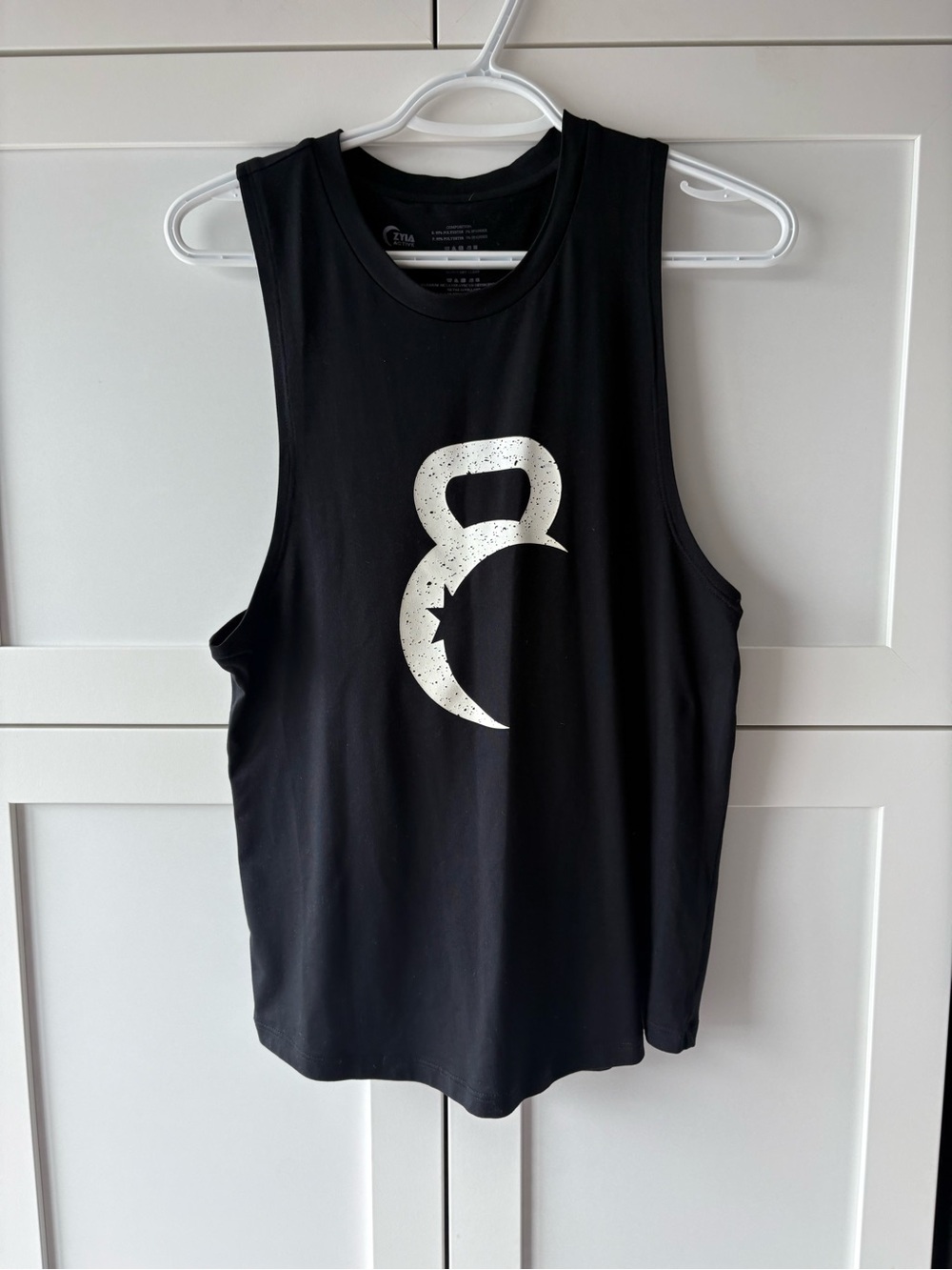 ZYIA Black Sleeveless Workout Tank with White Kettlebell Graphic - Unbranded